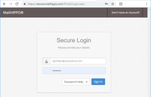 Login screen to MailHippo HIPAA compliant email platform.