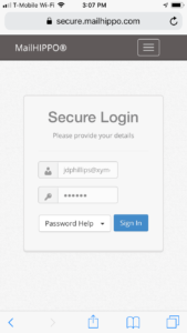 Login screen for MailHippo HIPAA compliant email.