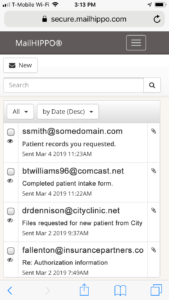 Viewing a list of encrypted email messages on a mobile device.