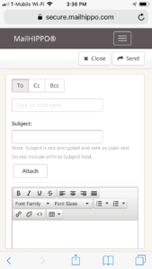 Composing a HIPAA compliant email on a mobile device using MailHIppo.