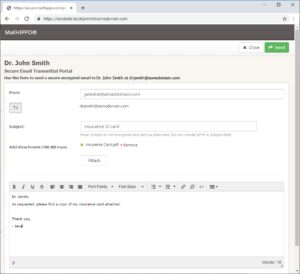 Composing a HIPAA compliant email message with SendSafe