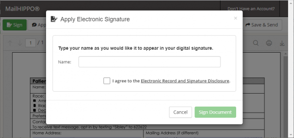 Screen: Apply Electronic Signature